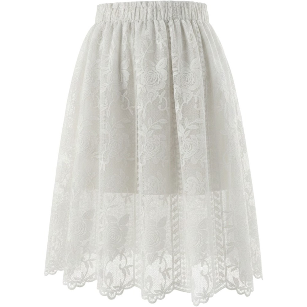 Gibson & Latimer Womens White Floral‎ Lace Midi Skirt Elastic Waist Small